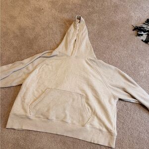 Aerie Cream Ribbed Hoodie Sweatshirt
